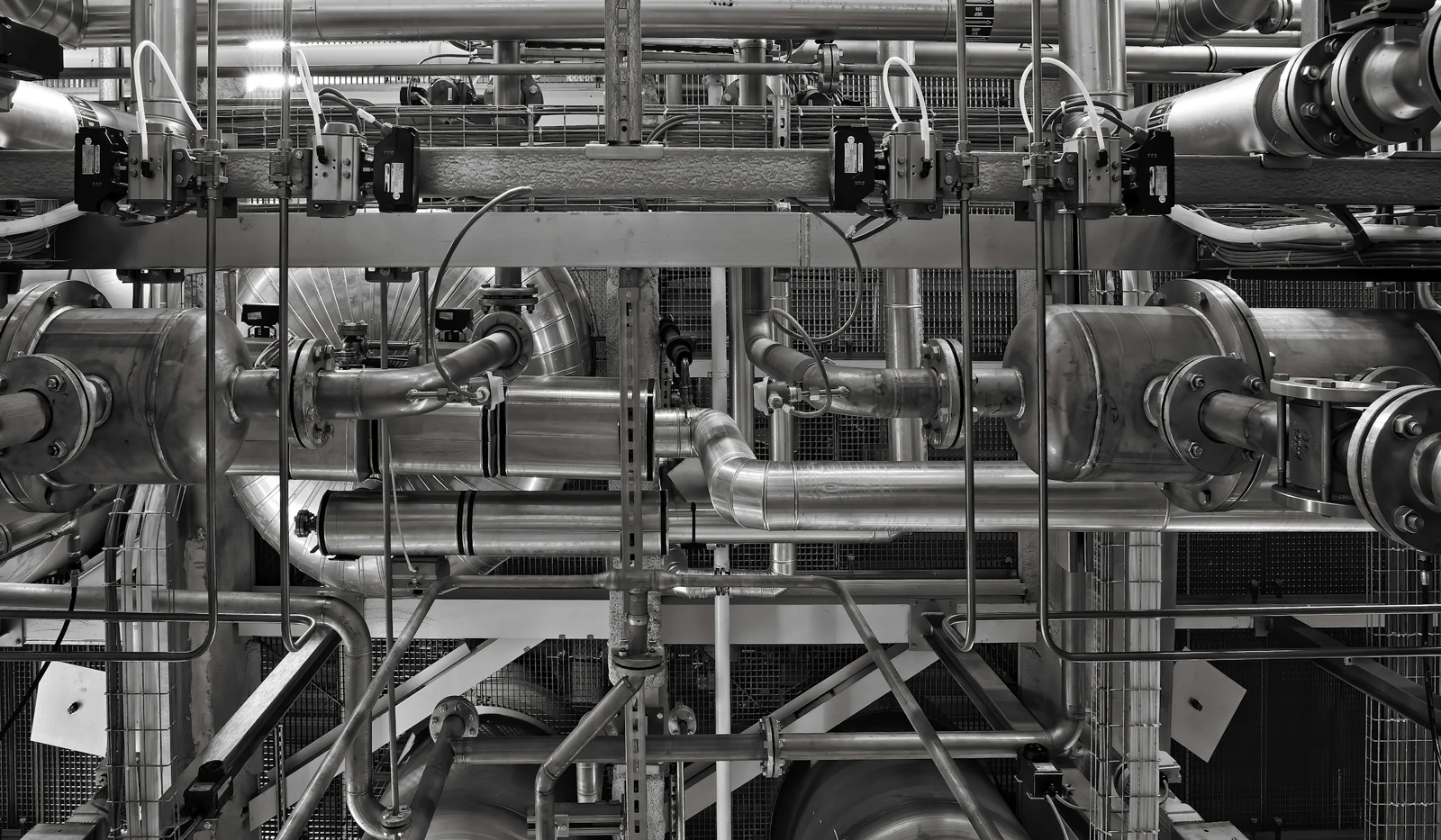 Real photograph of stainless-steel process piping